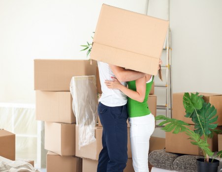 Professional Chelsea removal van loading household boxes